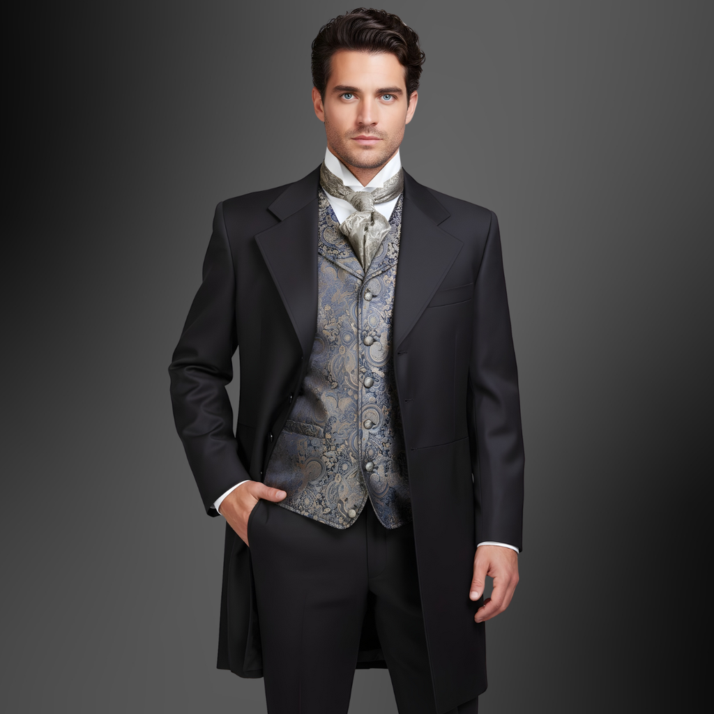 Men's Black Gaberdine Wool Frock Coat